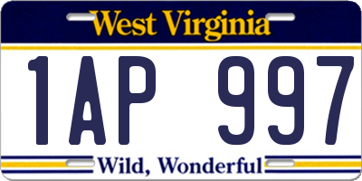 WV license plate 1AP997