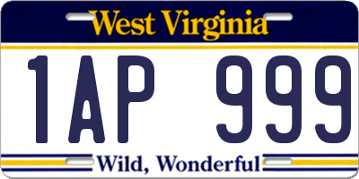 WV license plate 1AP999