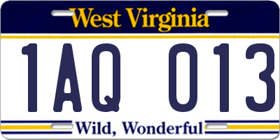 WV license plate 1AQ013