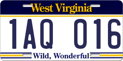 WV license plate 1AQ016