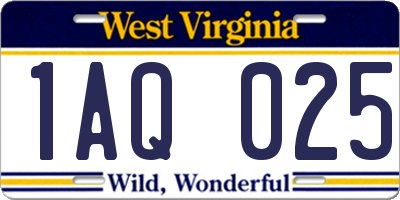 WV license plate 1AQ025
