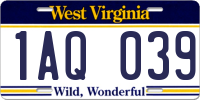 WV license plate 1AQ039
