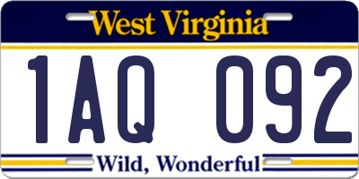 WV license plate 1AQ092