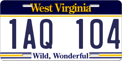 WV license plate 1AQ104