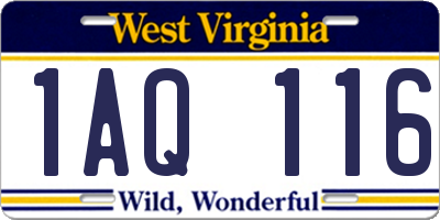 WV license plate 1AQ116