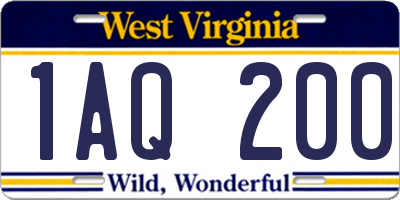 WV license plate 1AQ200