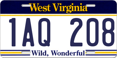 WV license plate 1AQ208