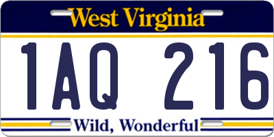 WV license plate 1AQ216