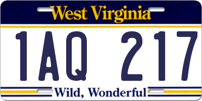 WV license plate 1AQ217