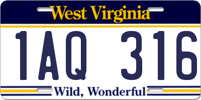 WV license plate 1AQ316