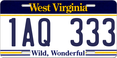 WV license plate 1AQ333