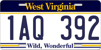 WV license plate 1AQ392