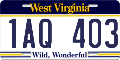 WV license plate 1AQ403