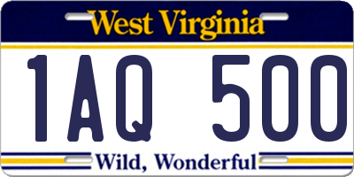 WV license plate 1AQ500