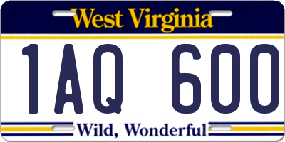 WV license plate 1AQ600