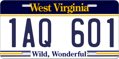 WV license plate 1AQ601
