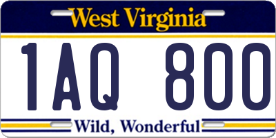 WV license plate 1AQ800