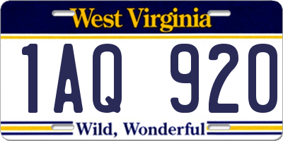 WV license plate 1AQ920