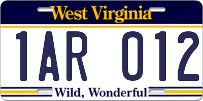 WV license plate 1AR012