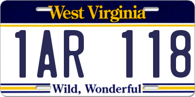 WV license plate 1AR118