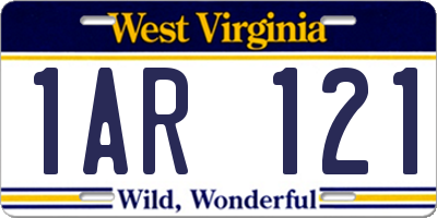 WV license plate 1AR121