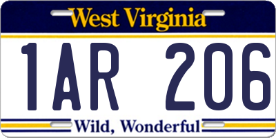 WV license plate 1AR206