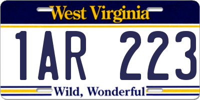 WV license plate 1AR223