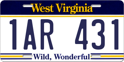 WV license plate 1AR431