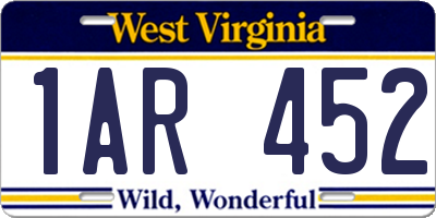WV license plate 1AR452