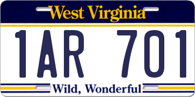WV license plate 1AR701
