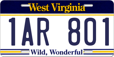 WV license plate 1AR801