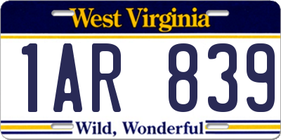 WV license plate 1AR839