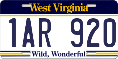 WV license plate 1AR920