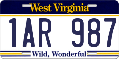 WV license plate 1AR987