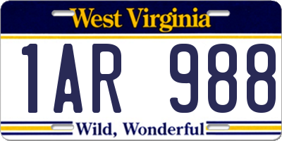 WV license plate 1AR988