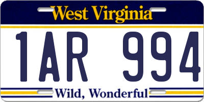 WV license plate 1AR994