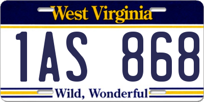 WV license plate 1AS868