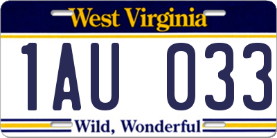 WV license plate 1AU033