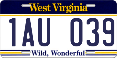 WV license plate 1AU039
