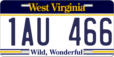 WV license plate 1AU466