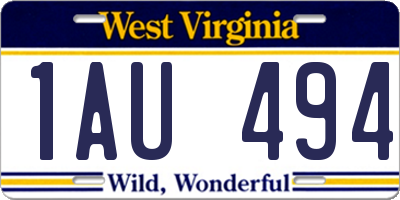 WV license plate 1AU494