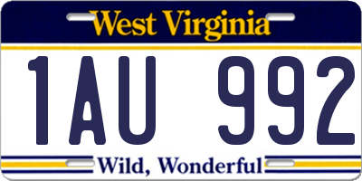 WV license plate 1AU992