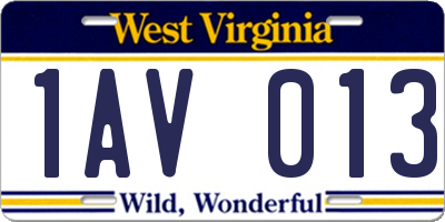 WV license plate 1AV013