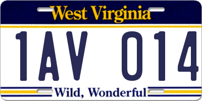 WV license plate 1AV014