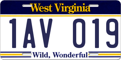 WV license plate 1AV019