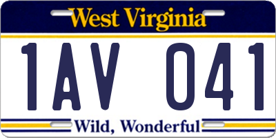 WV license plate 1AV041