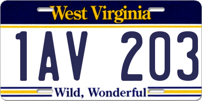 WV license plate 1AV203