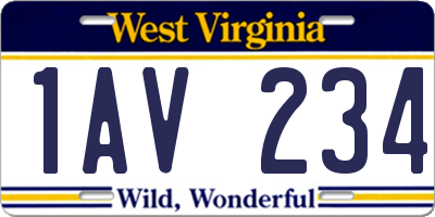 WV license plate 1AV234