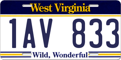 WV license plate 1AV833
