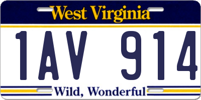 WV license plate 1AV914